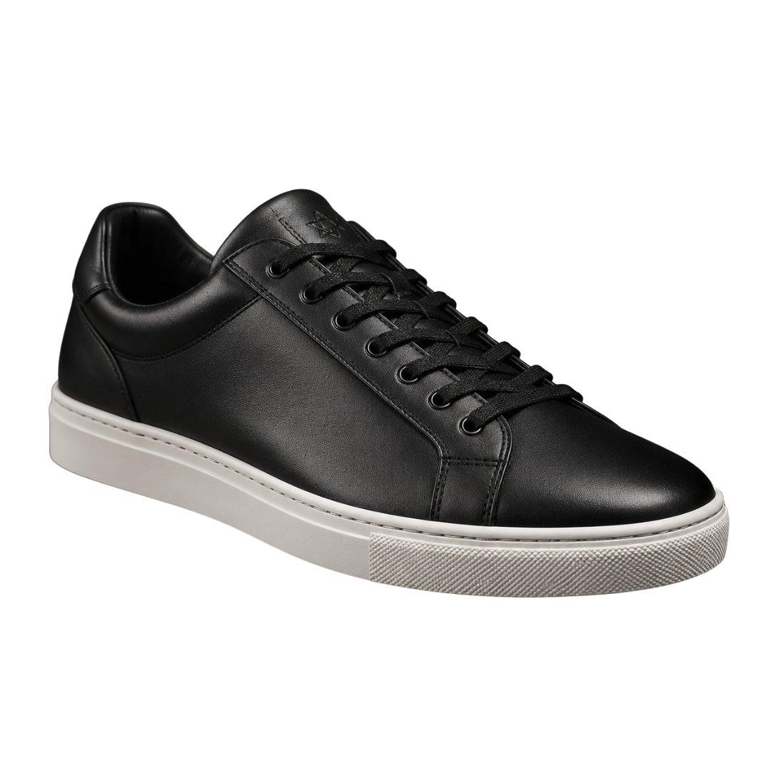 Black Premium Leather Low-Top Trainers | Ettimus Loond