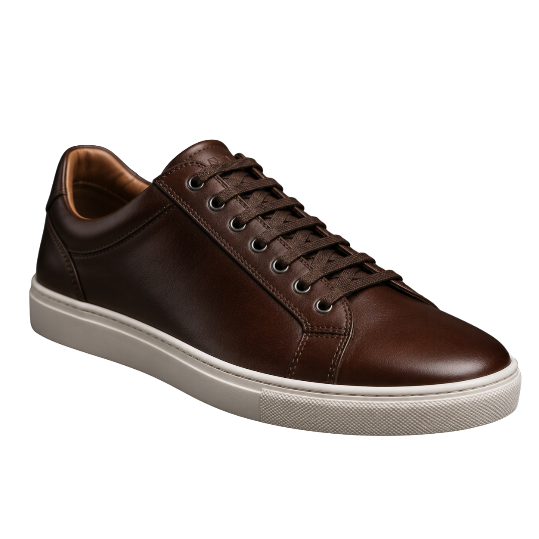 Dark Brown Premium Leather Smart-Casual Trainers | Ettimus Loond