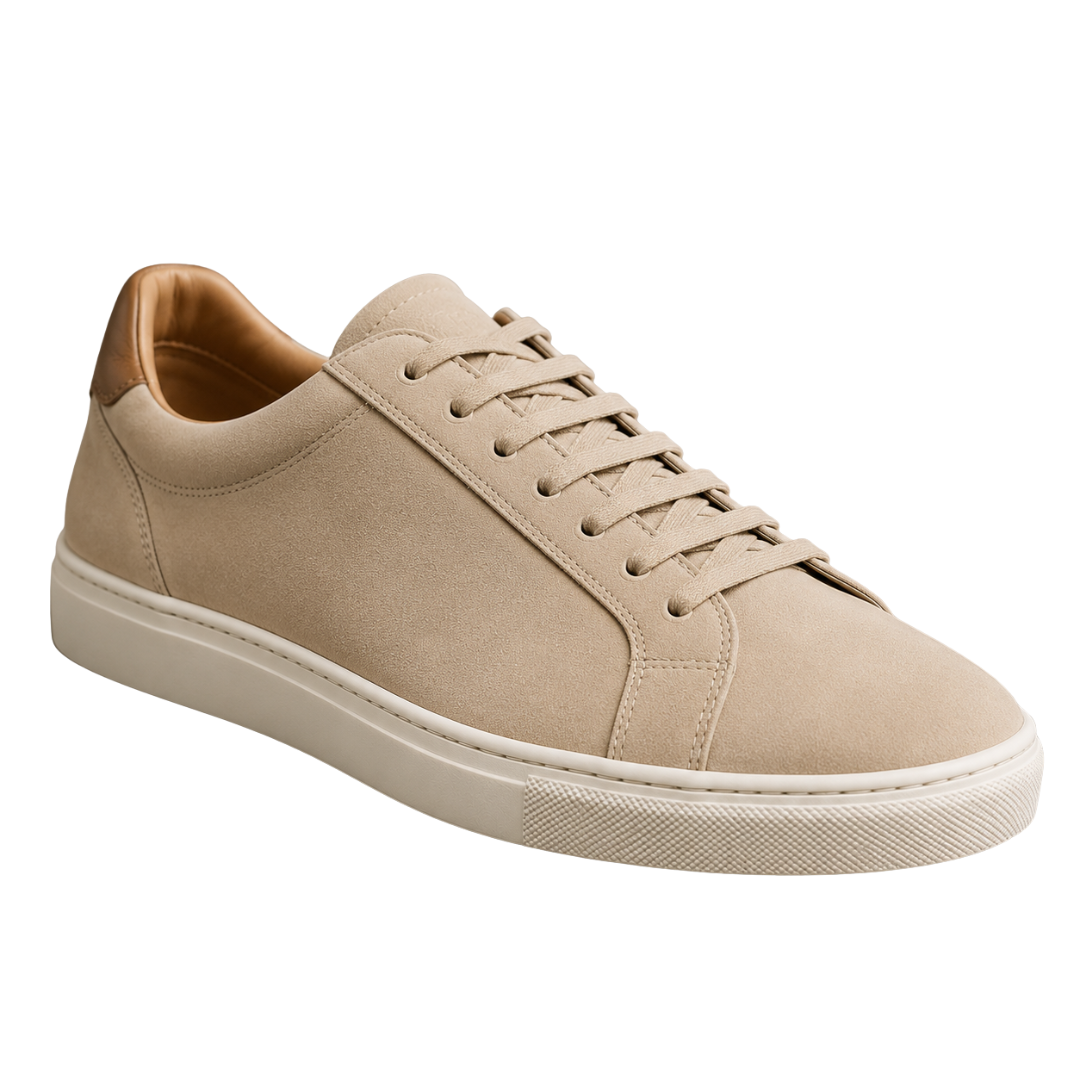Beige Premium Suede Smart-Casual Trainers | Ettimus Loond